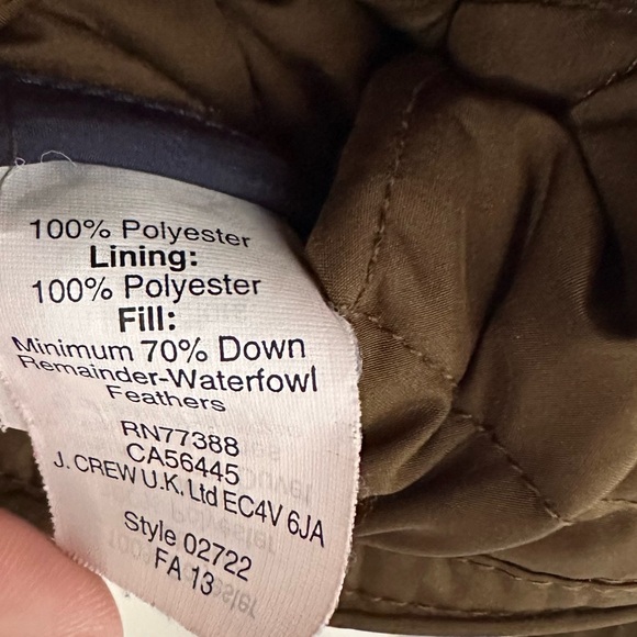 J. Crew Barn Jacket Size Small Quilted Olive Green Down Filled Lightweight - Picture 6 of 7